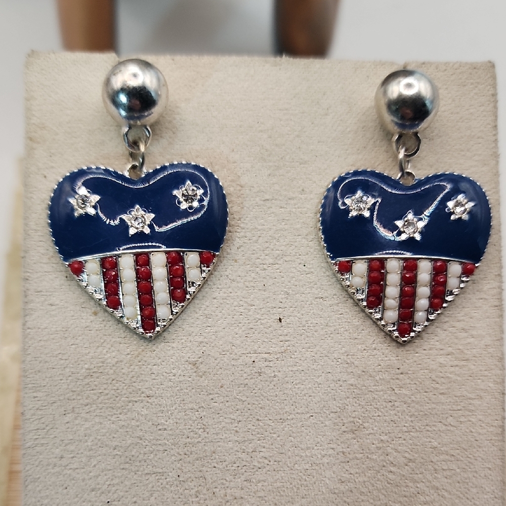 Heart-Shaped USA Flag Earrings